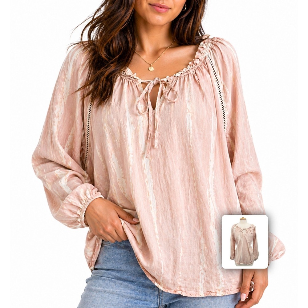 Knox Rose Tie Dye Peasant Blouse Flowy Lightweight Boho Festival Gauze XXL